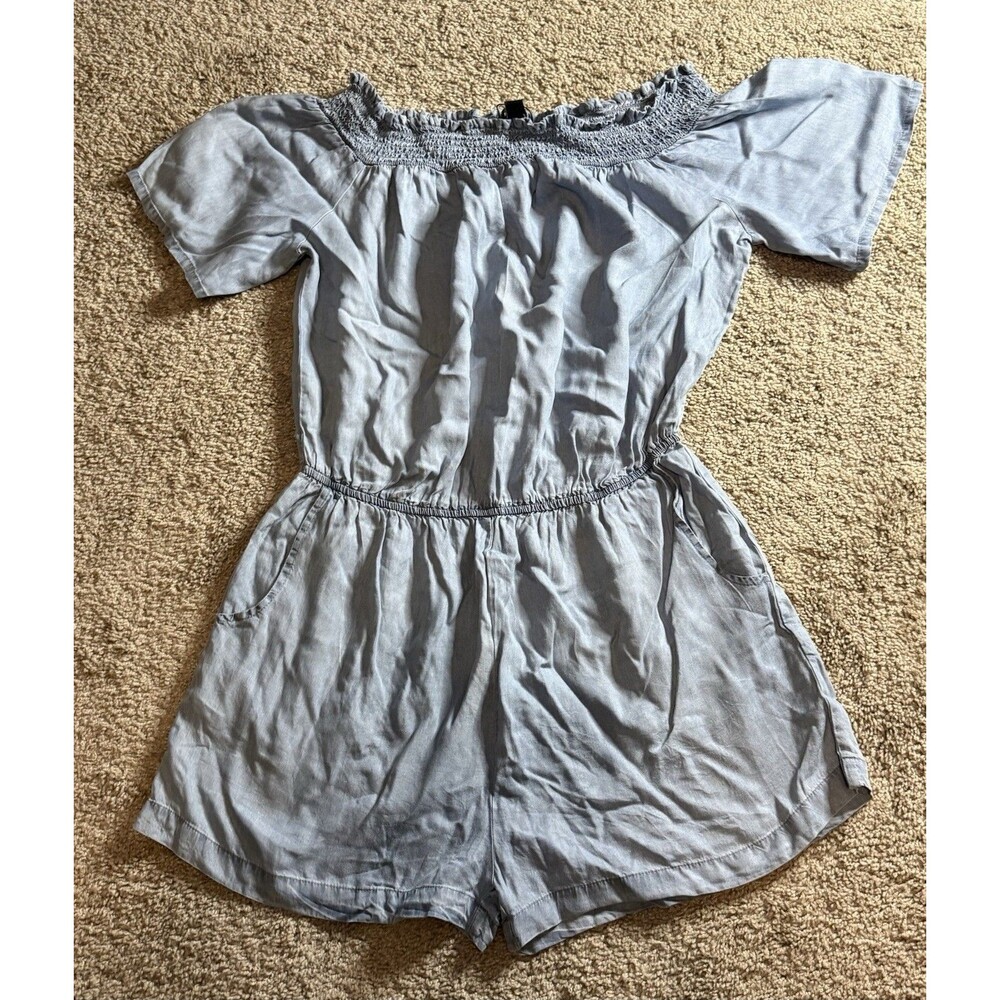 Women's DENIM Chambray Romper Size 12 Off the Shoulder Primark NWT